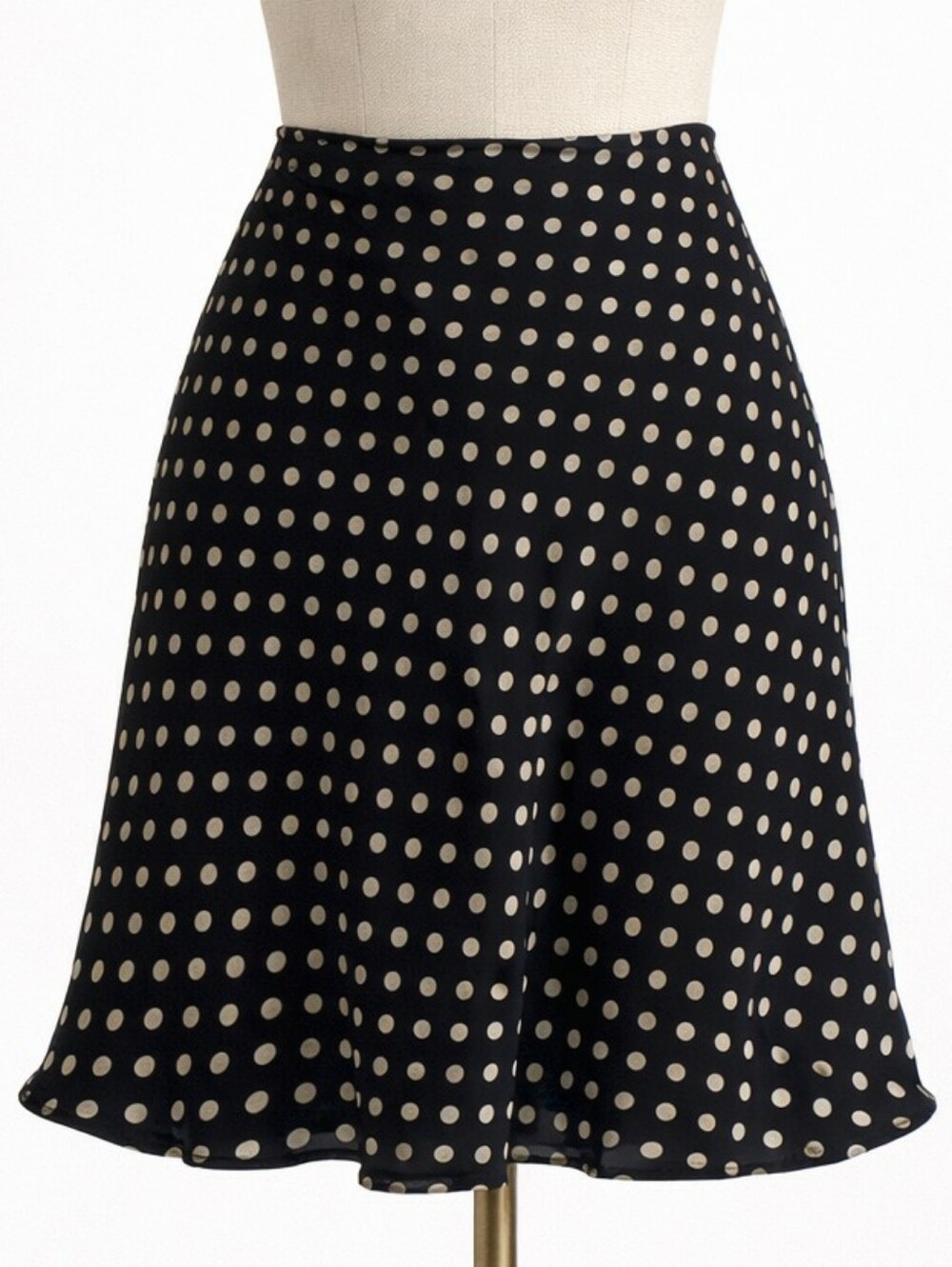 Vintage Georgiou Studios 100% Silk Polka Dot Slip Skirt Black Ivory Georgette 10